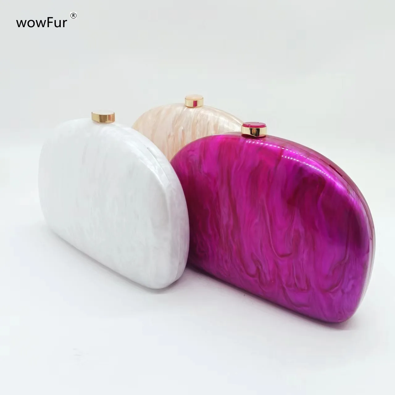 Brand Woman Casual Cute Box Clutch Purse Pearl Rose Red White Apricot Half Moon Women Handbags Acrylic Luxury Party Evening Bags