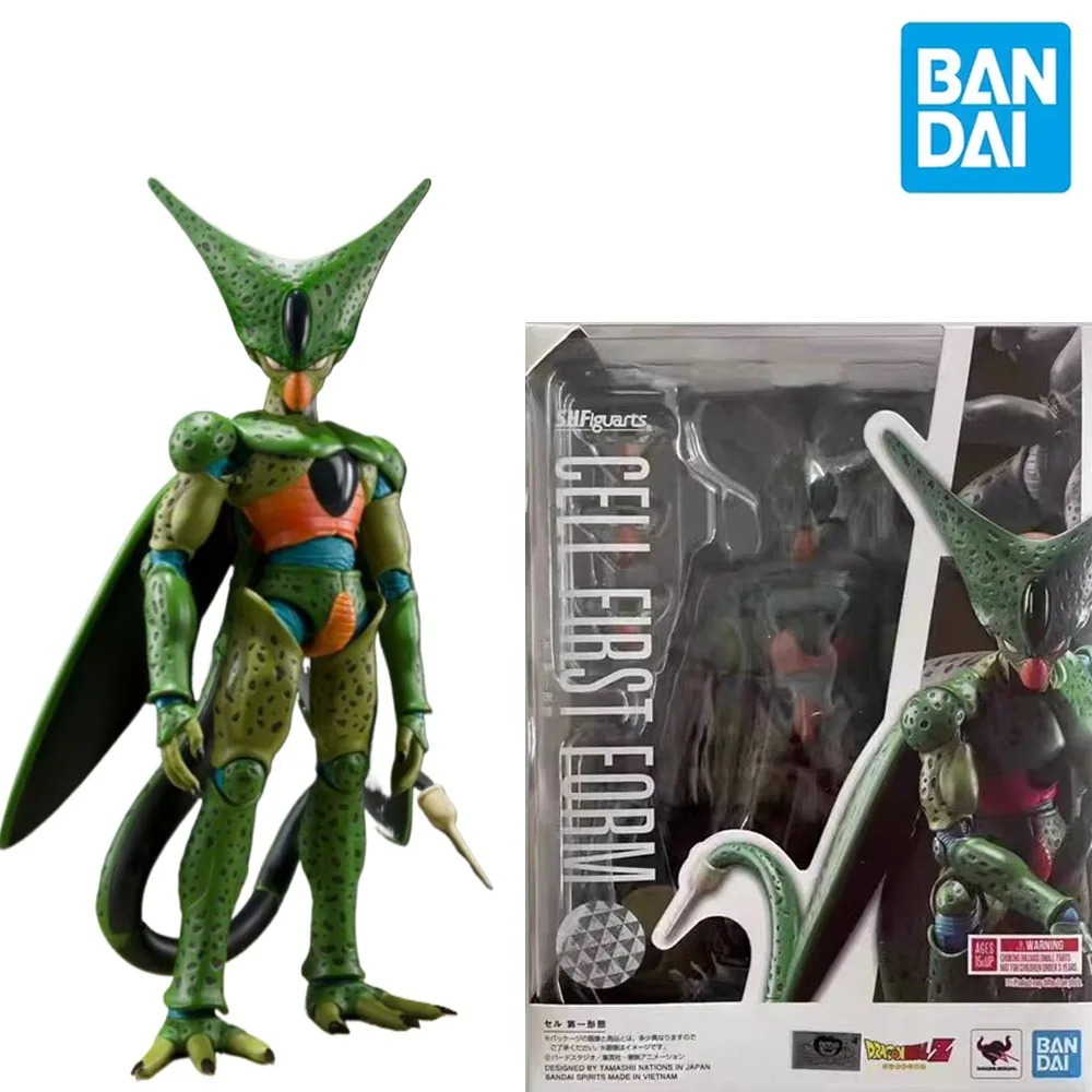 Фото В наличии: Оригинальная фигурка BANDAI S.H.Figuarts Dragon Ball Z Cell First Form, аниме-фигурка, модель сменных лиц, игрушки, подарки №3