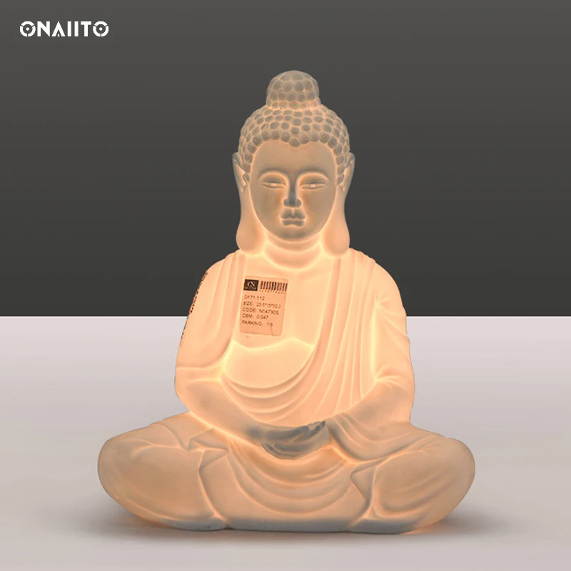 

Лампа с статуей Будды, Керамическая Настольная лампа, светодиодный ночсветильник, украшение для спальни, настольная лампа, креативный пода...