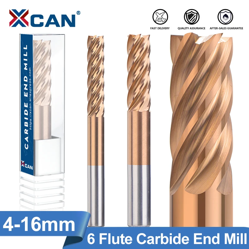 

XCAN CNC Milling Cutter 6 Flute Carbide End Mill HRC 55 TiCN Coated CNC Router Bit Spiral Milling Tool 4-16mm