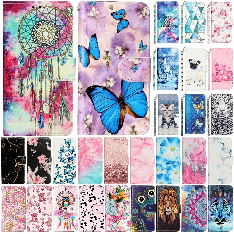 

For Huawei P40 Pro P40 lite Case Leather Cover on For Huawei P40 P40Pro P40 lite Capa Magnetic Fashion Painted Phone Wallet Case