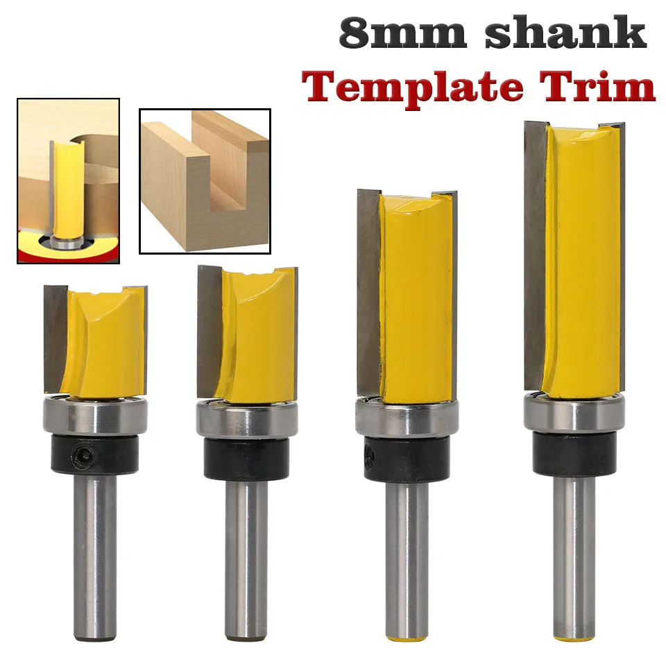 

8mm Shank Template Trim Hinge Mortising Router Bit Straight end mill trimmer cleaning flush trim Tenon Woodworking tools