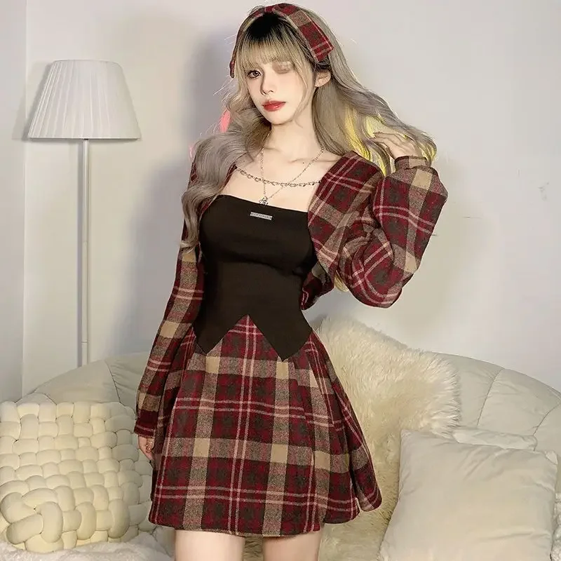 Милое пикантное клетчатое платье в консервативном стиле женский стильный