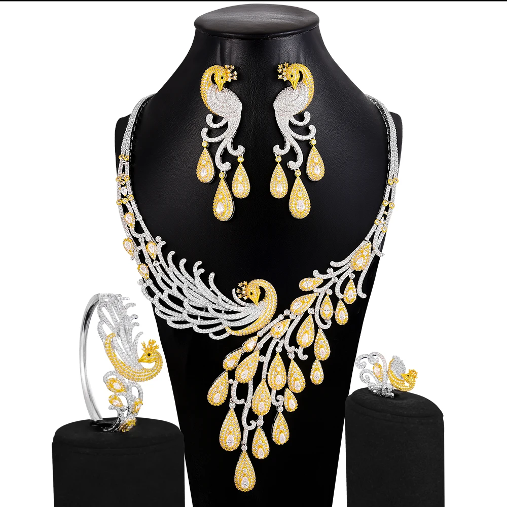 Роскошное Свадебное ожерелье Siscathy с микро-кубическим цирконием в виде павлина Феникса драгоценные элегантные серьги аксессуары