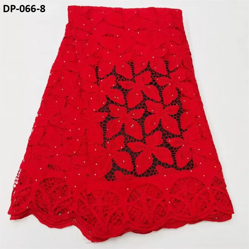 

African Cord Lace Fabrics 2023 High Quality Red Embroidery Dubai Stones Fabrics Tissue Guipure Fabric for Nigerian Wedding Dress