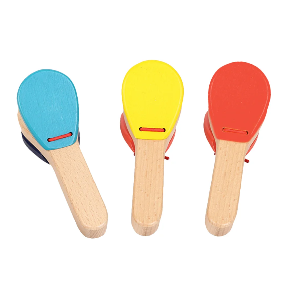 

3pcs Children Castanet Wooden Castanet with Handle Kid Musical Education