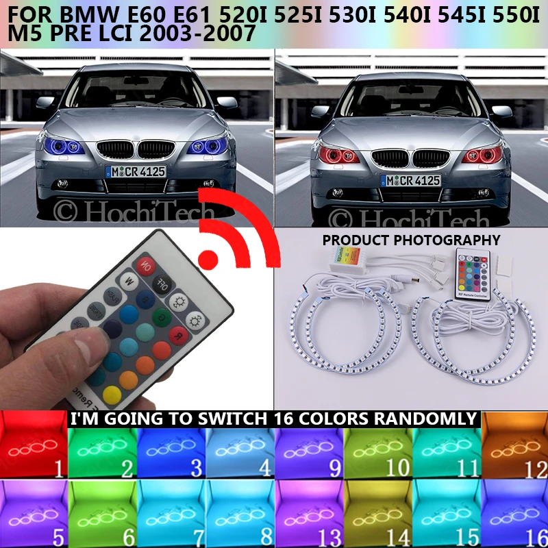 

Multi-color RGB HALO RING ANGEL EYES HEAD LIGHT LAMP For BMW E60 E61 520i 525i 530i 540i 545i 550i M5 Pre LCI 2003-2007