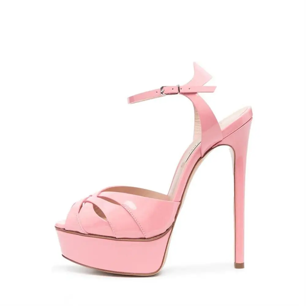 Women Stiletto High Heel Buckle Ankle Strap Fish Mouth Sandal Platform Sexy Hollow Out Open Toe Buckle Solid Elegant High Heels