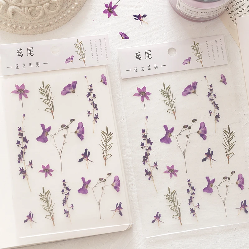 

Flowers Leaves Plants Stickers Lable Transparent PET Sticker For Scrapbooking Diary Journal Decorative DIY Material