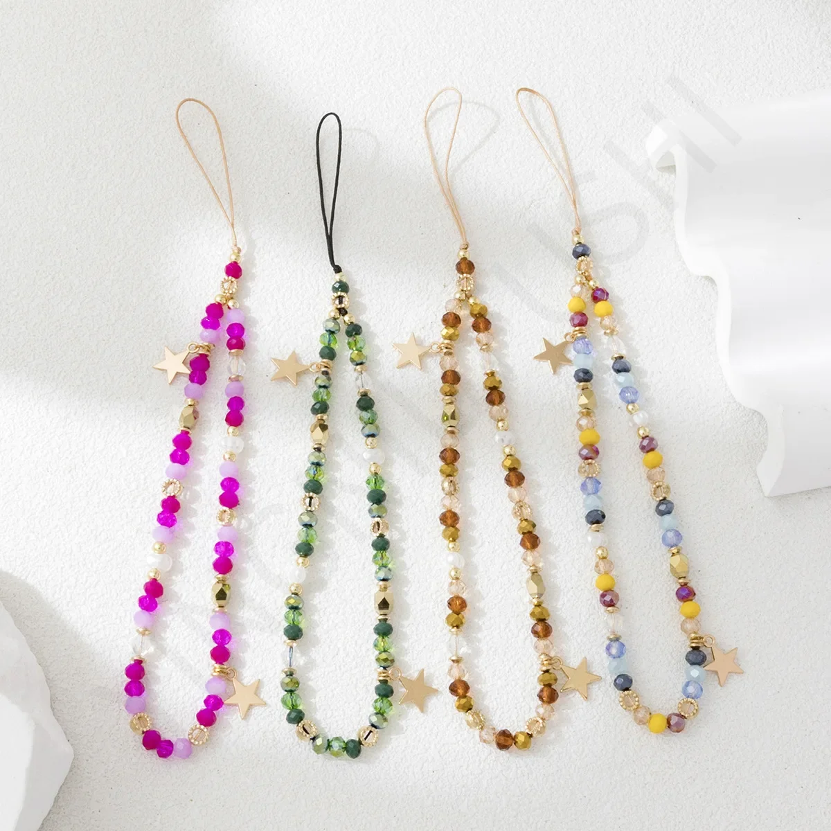 Модный Красочный Кулон Со Звездой И Кристаллами Цепочка С Бусинами Ремешок Для