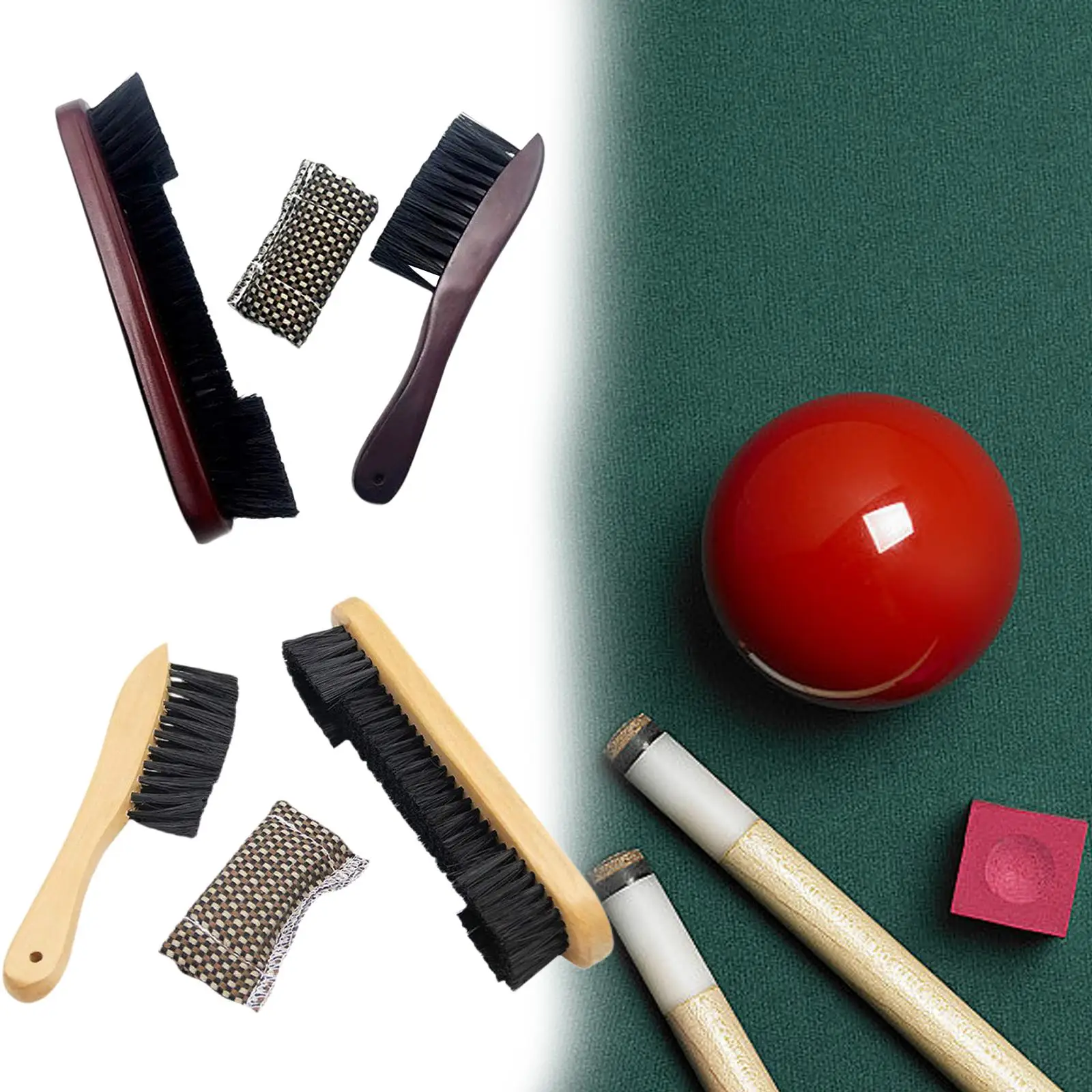 Pool Table Cleaning Brush Set Cue Cloth Polish Cloths Billiard Cleaner Wit Solid Wood Handle