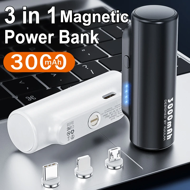 

Мини Магнитный внешний аккумулятор 3000 мАч со светодиодным дисплеем, внешняя батарея для Iphone 12 13 13Promax, портативное магнитное зарядное устрой...