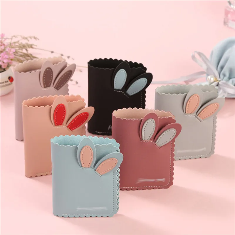 

Короткий кошелек с 8 отделениями для карт и 1 отделением для фотографий, Женский кошелек с милыми кроличьими ушками, кошелек с нулевым кошель...