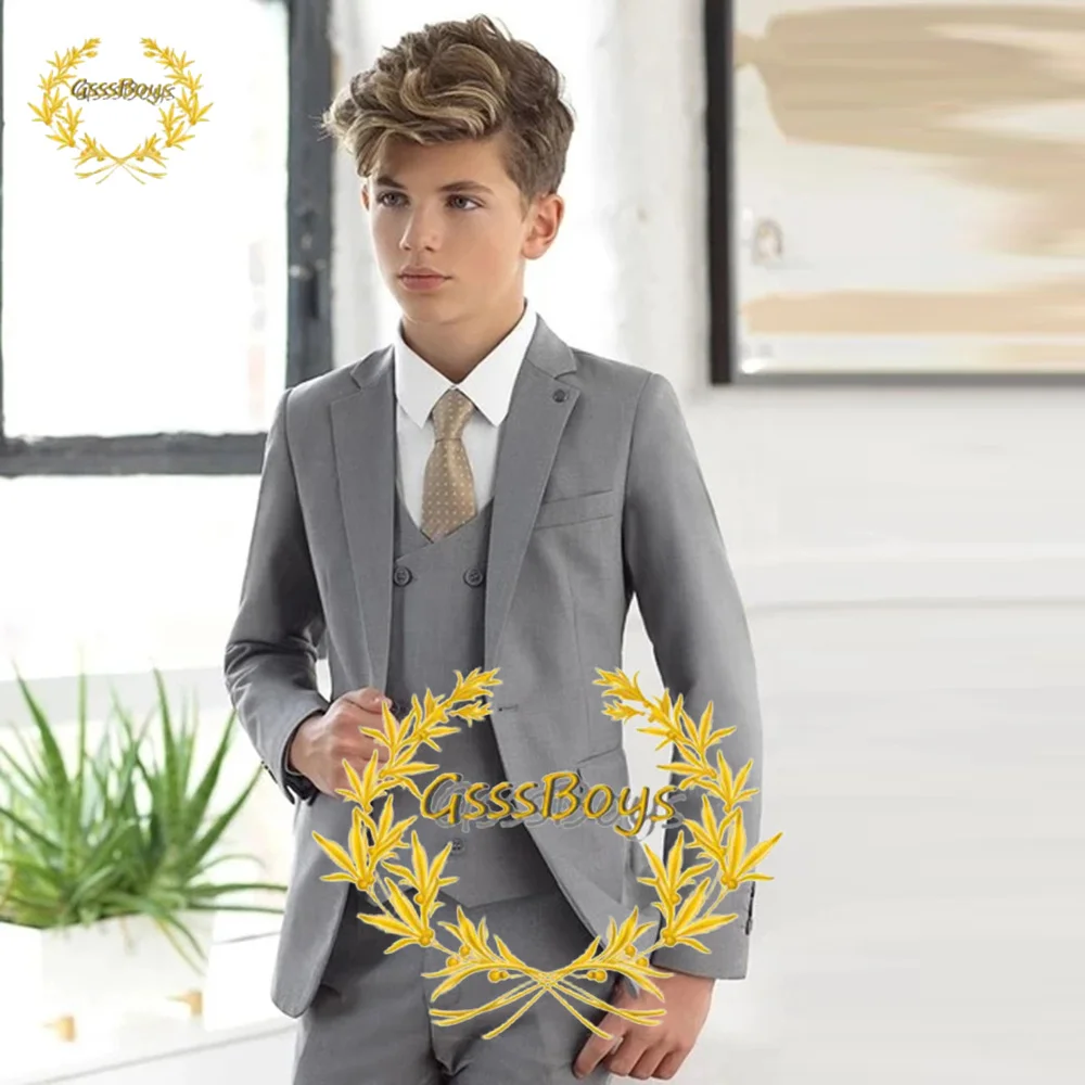 Suit for Boys Wedding Tuxedo Formal Blazer Pants Vest Three Piece Child Jacket Set Kids School Uniform