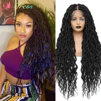 32 Inch Faux Locs Braided Wigs 13X4 Lace Front Wig for Women X-TRESS Wavy New Goddess Locs Free Part Synthetic Braids Lace Wigs