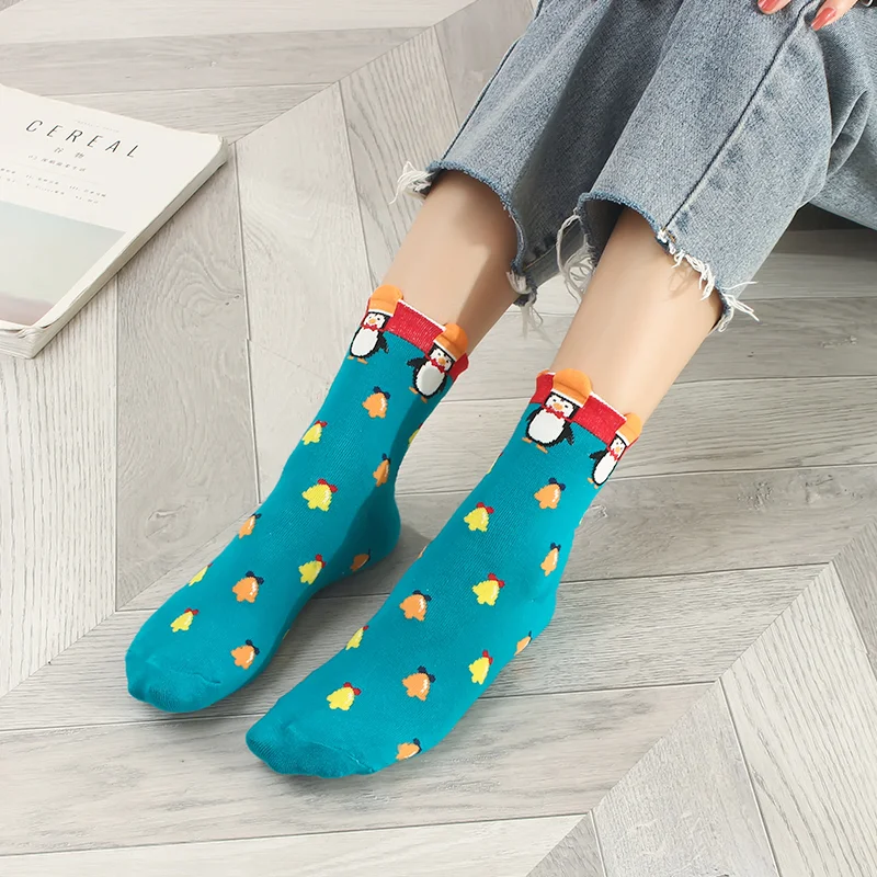 2022 Winter Women Christmas Socks Cotton Autumn New Year Gift Santa Claus Xmas Tree Snow Elk Happy Socks Calcetines Size 35-42