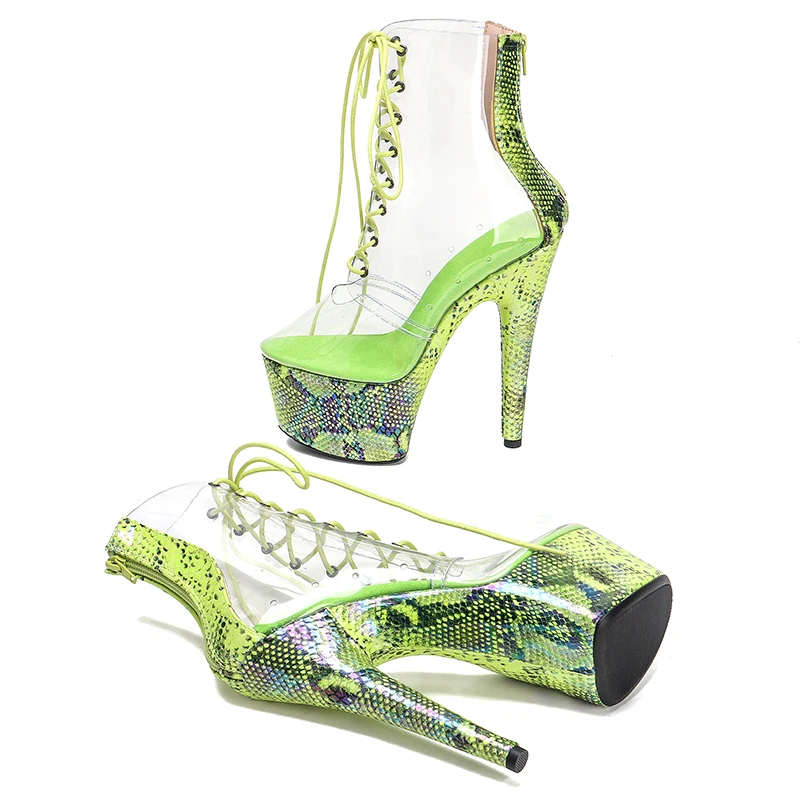 Leecabe 17CM/7Inches  PVC with snake  upper High Heel platform Boots Closed toe  Pole Dance boot