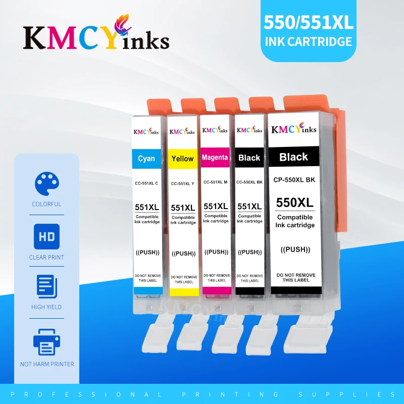 

KMCYinks For Canon Ink Cartridges PGI-550 PGBK CLI-551 BK CLI-551C CLI-551M CLI-551Y PIXMA iP8750 MG6350 MG7150 MG7550 Printer