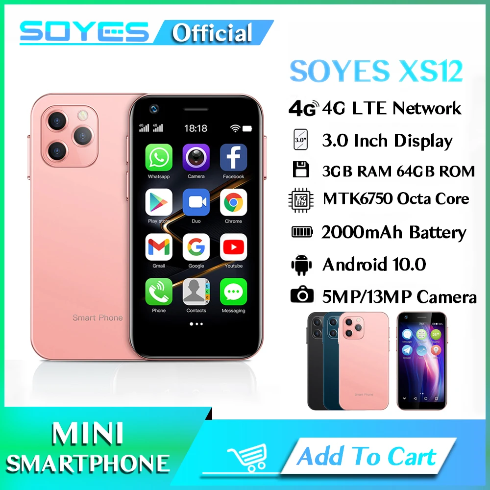SOYES XS12 мини 4G Смартфон Android 10 две Sim-карты Восьмиядерный 13 МП камера WIFI Bluetooth FM точка доступа GPS 3,0 дюйма маленький сотовый телефон