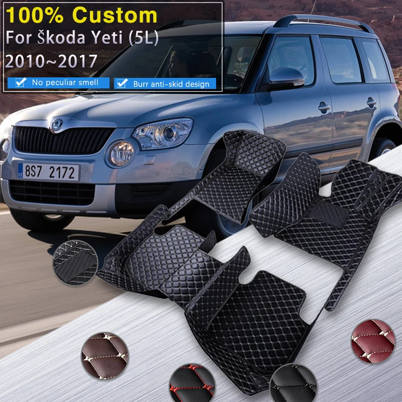 Car Mats For Skoda Yeti 5L 2010~2017 Leather Floor Mat Auto Carpets Rugs Anti Dirt Pad Car Accessories Interior Parts 2011 2012