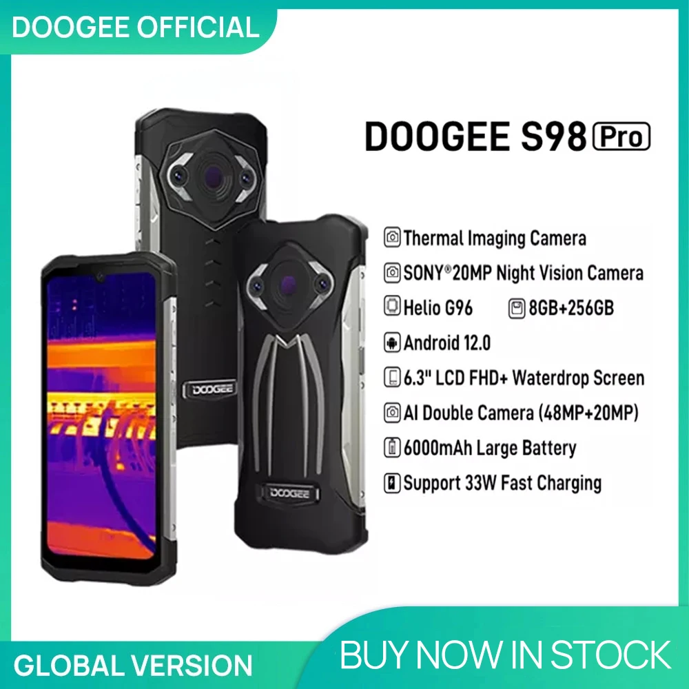 [World Premiere In Stock]DOOGEE S98 Pro Thermal imaging Camera 20MP Night vision Rugged Phone Helio G96 8GB 256GB 6000mAh Phone