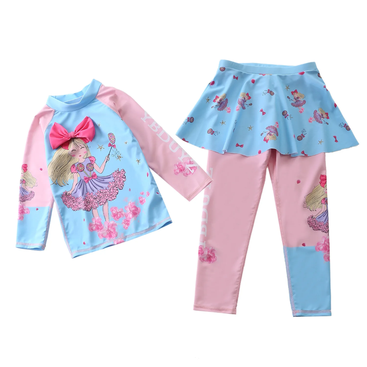 Детский купальник Memaird для девочек две части с длинными рукавами и штаны для плавания с полным покрытием для пляжа, серфинга и дайвинга.