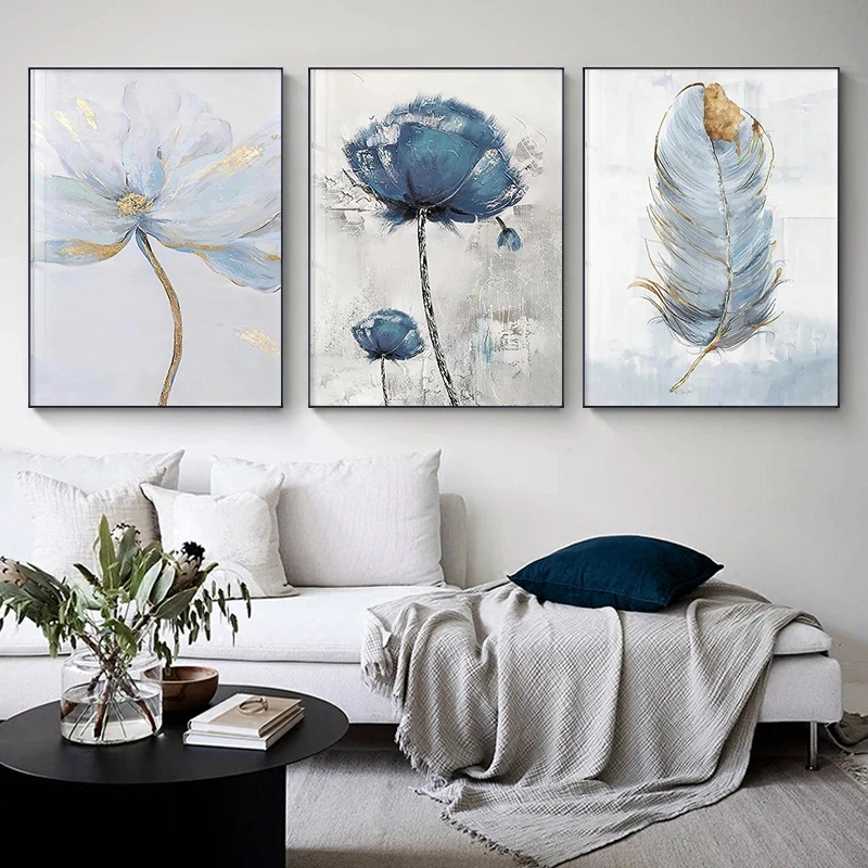 

Scandinavian Flower Canvas Art Abstract Painting Print Feather Decoration Picture for Living Room Nordic Home Decor Wall Poster