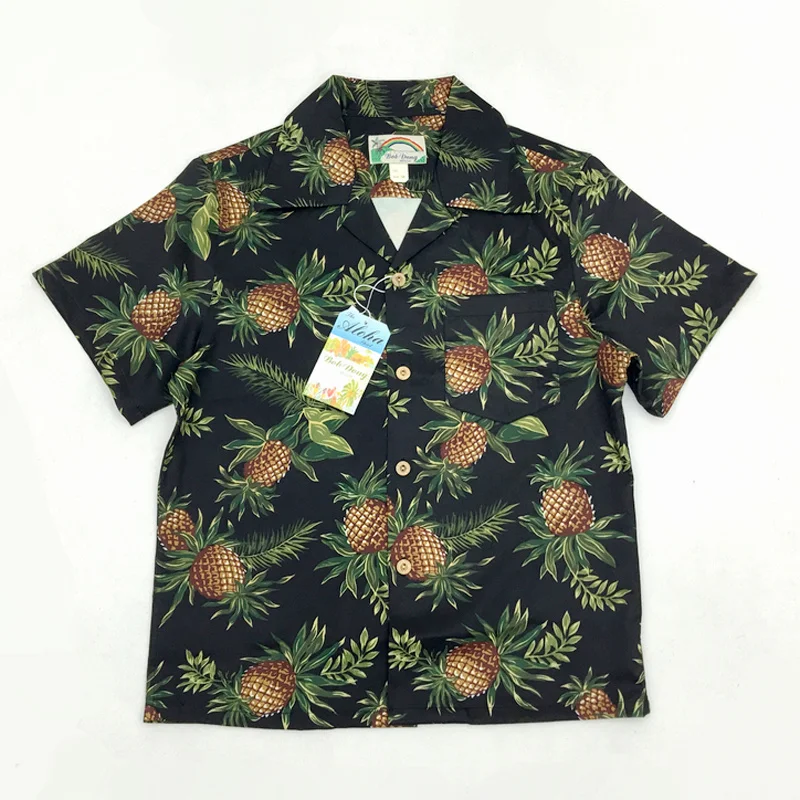 

Bob Dong Men's Vintage Hawaiian Aloha Pineapple Floral Print Shirt Hawaii Short Sleeve Beach Party Cruise Luau Shirts Sunset XXL