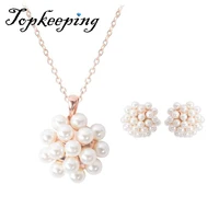 women bridal wedding gold color necklace earrings flower round pendant necklace delicate earrings