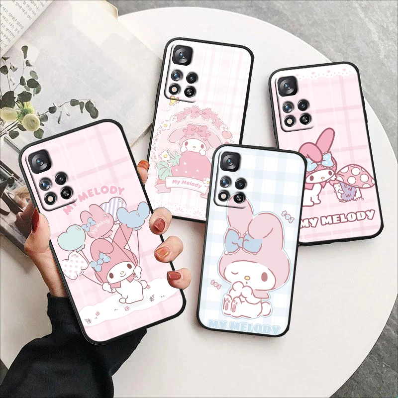 

Melody Sanrio Girl For Redmi Note 12 Pro Plus 11 11T 10 9 8 Pro Lite Pro Max 5G 4G Silicone Soft Black Phone Case