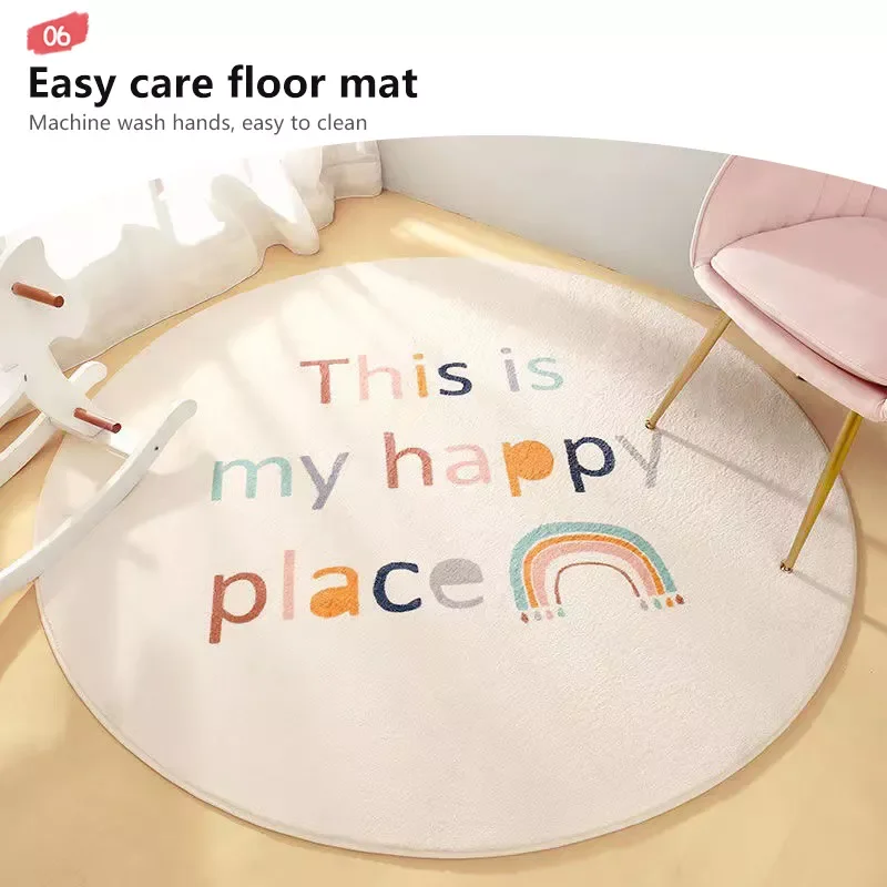 

Мультяшные круглые детские ковровые покрытия для спальни, кашемировый домашний ковер из ягненка для гостиной, нескользящий ковер для диван...