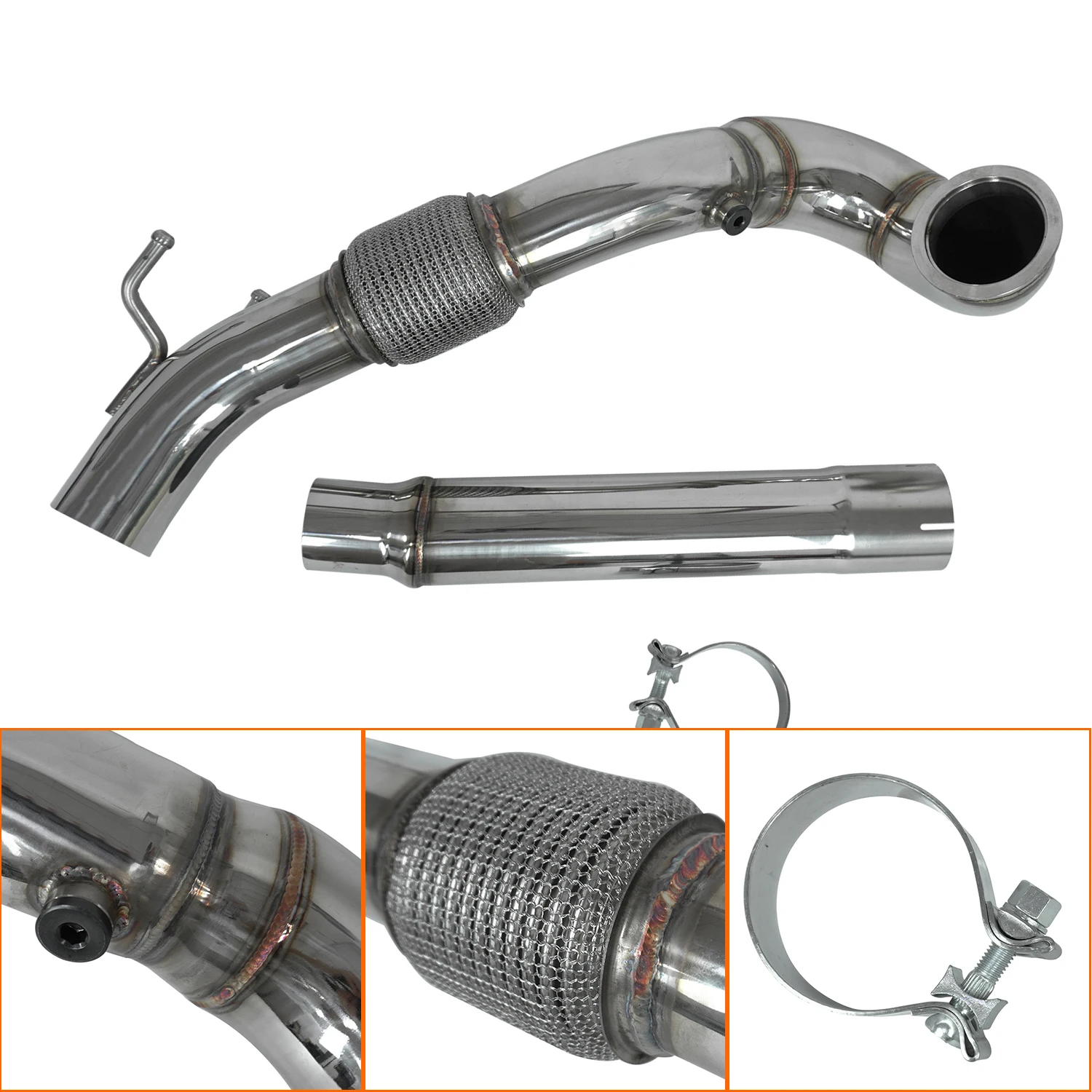 Фото Выхлопная труба автомобиля для VW Golf MK7 MK7.5 EA888 Gen 3 Audi A3 TT Skoda Octavia MK3 1.8T 2.0T 3,5 дюйма Catless Exhaust Down Pipe №2