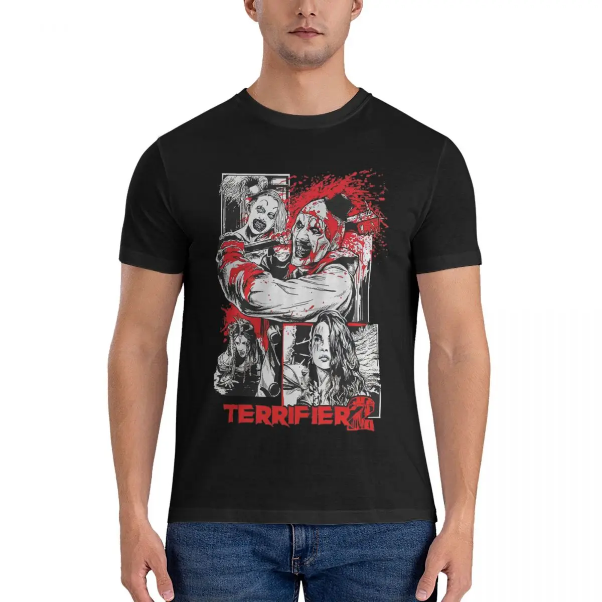 Мужская футболка в стиле ретро Terrifier 2 незаменимая на Хэллоуин хлопковая одежда