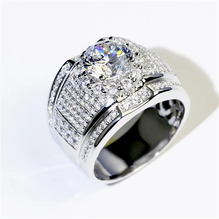 

Luxury Men's Diamond Ring Crystal Big Stone Cubic Zirconia Silver Rings For Men And Women Princess Male Zircon Ring Jewelry