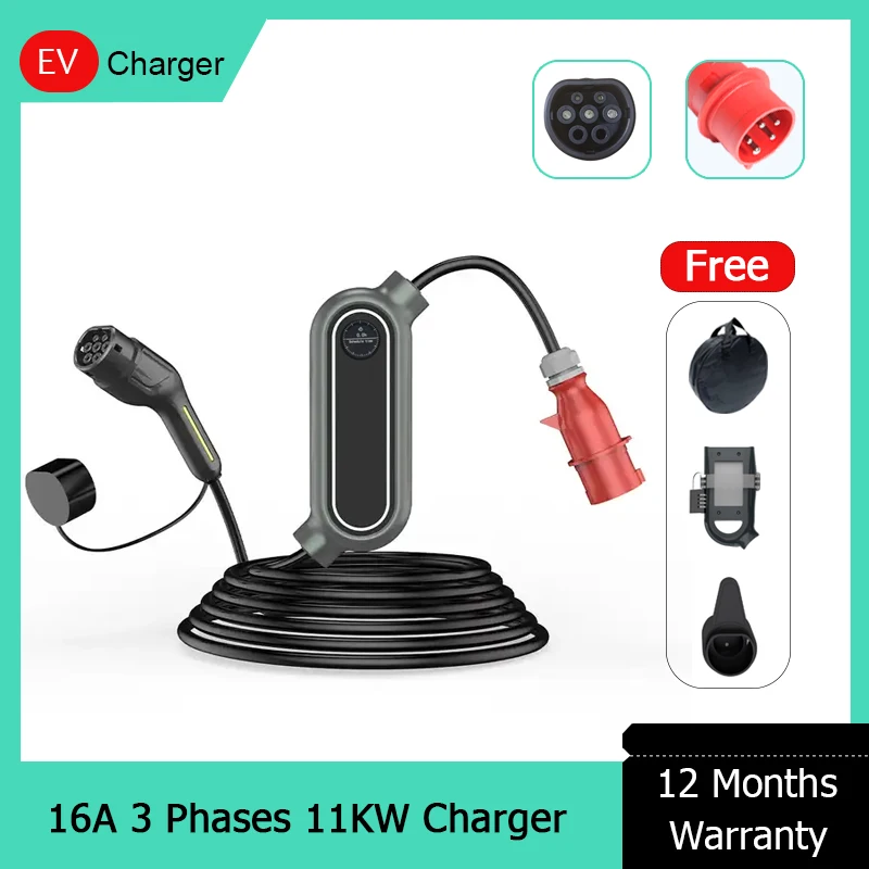 Портативная Автомобильная зарядная станция уровня 2 тип B AC EV 3 фазы 11 кВт 16 А