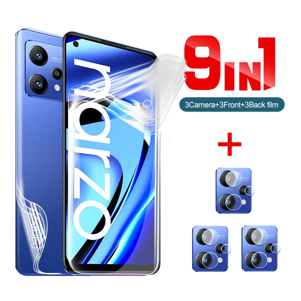 

9 в 1 для Realme Narzo 50 Pro 5G 6,4 дюймов Передняя Задняя Гидрогелевая пленка для Narzo 50pro HD защитная пленка для объектива камеры защита экрана