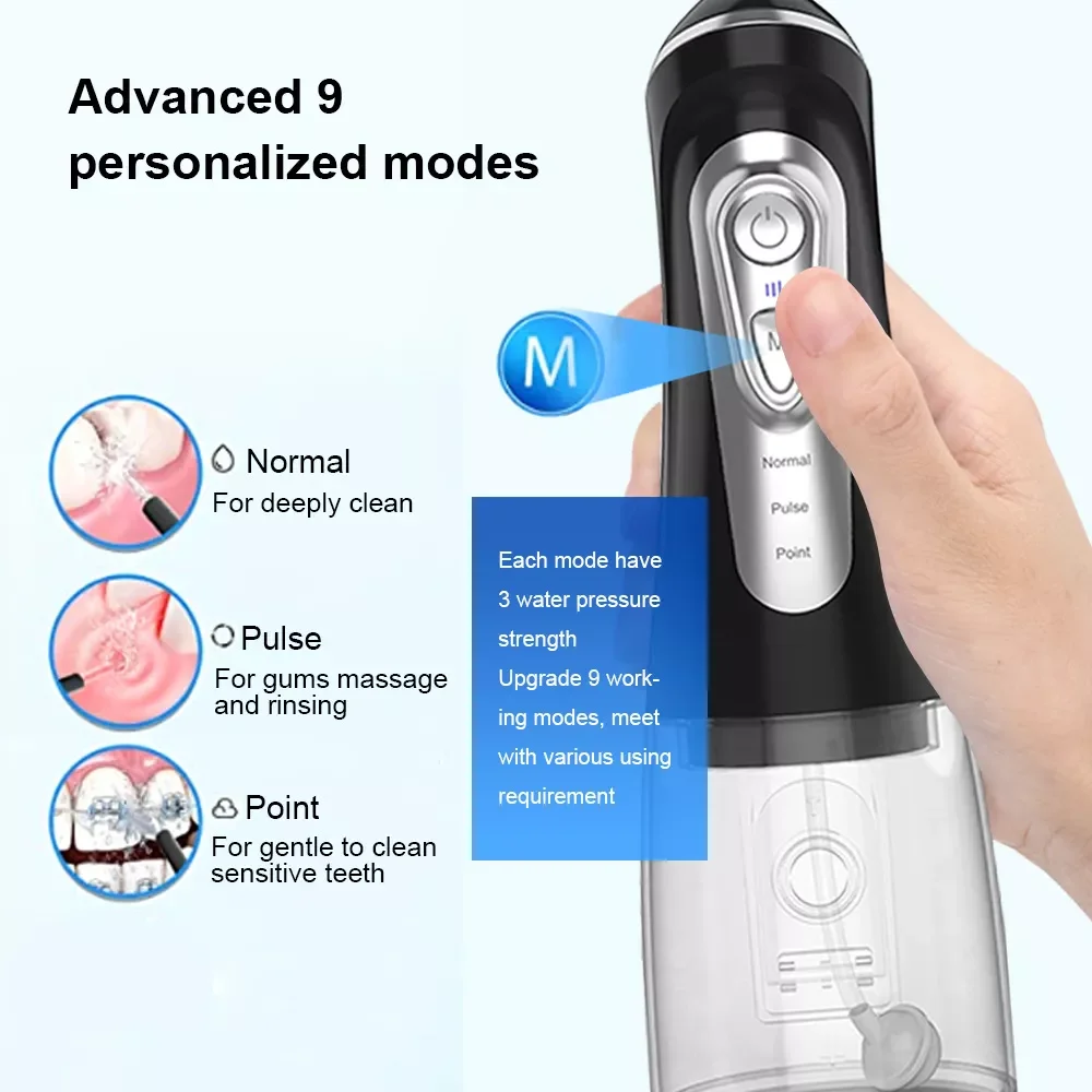 9 Modes Oral Irrigator USB Rechargeable Water Floss Portable Dental Water Flosser Jet 320ml Irrigator Dental Teeth Cleaner+5 Jet enlarge