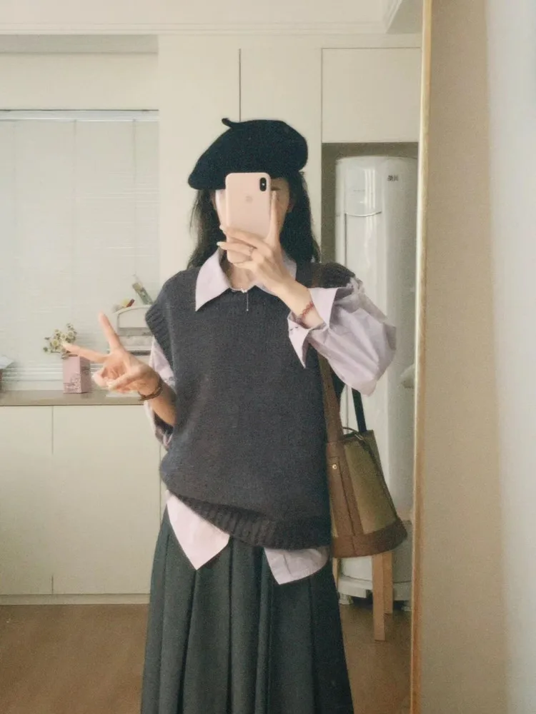 [In Stock] Purple Long sleeve Shirts Women Spring and Autumn 2024 New Korean Sle Loose Casual Outer Wear Stacked Shirt Oute...