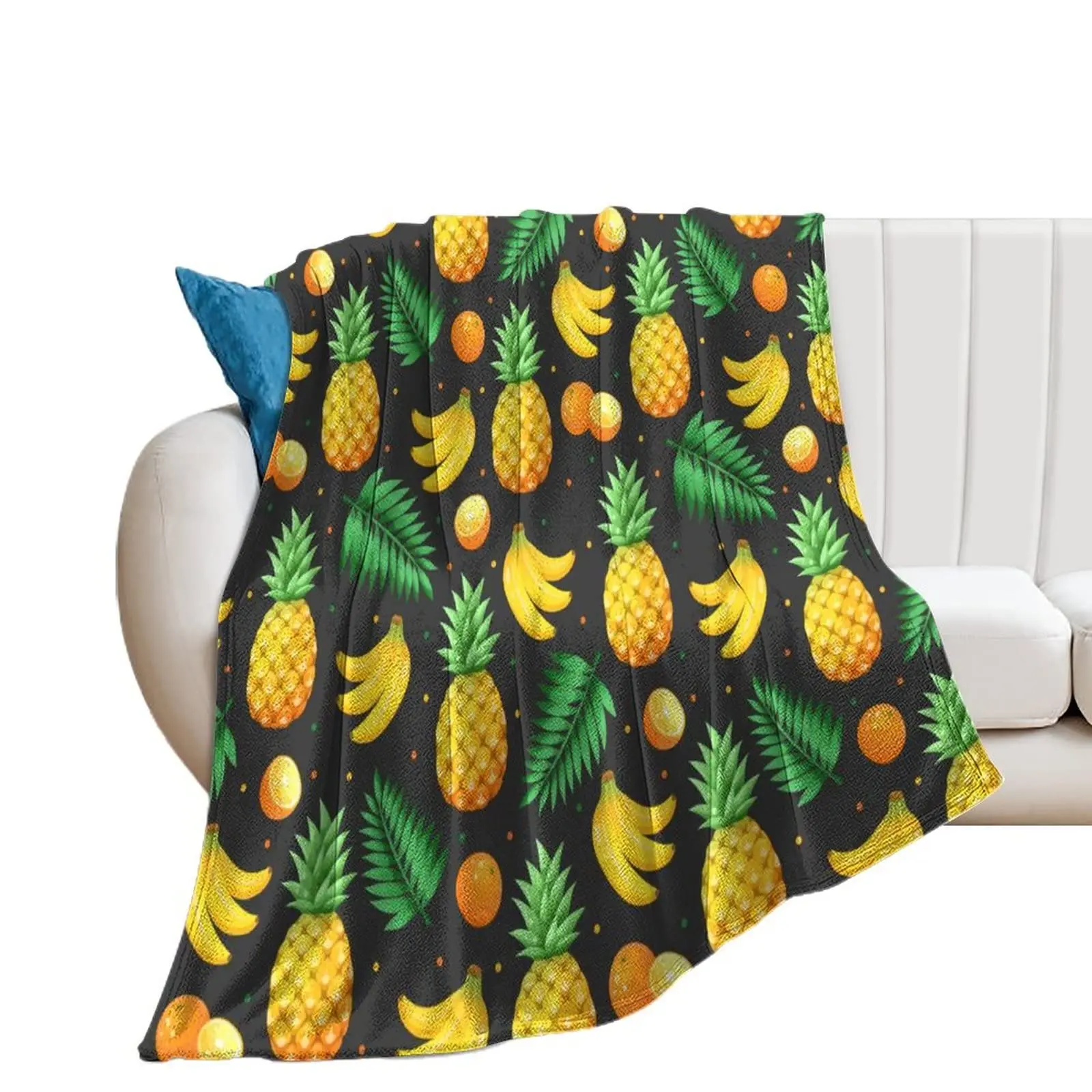

Fruits Theme Blanket Fresh Bananas with Leaves Pattern Super Soft Warm Lightweight for Bed Sofa Couch Blanket King Queen Size