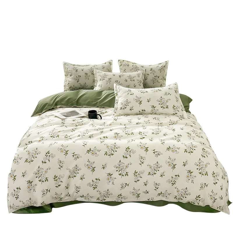 

Комплект постельного белья с цветочным рисунком, пододеяльник + простыня + 2 шт. наволочки, весеннее мягкое Королевский двуспальный односпальный двуспальный Полноразмерное постельное белье B90A