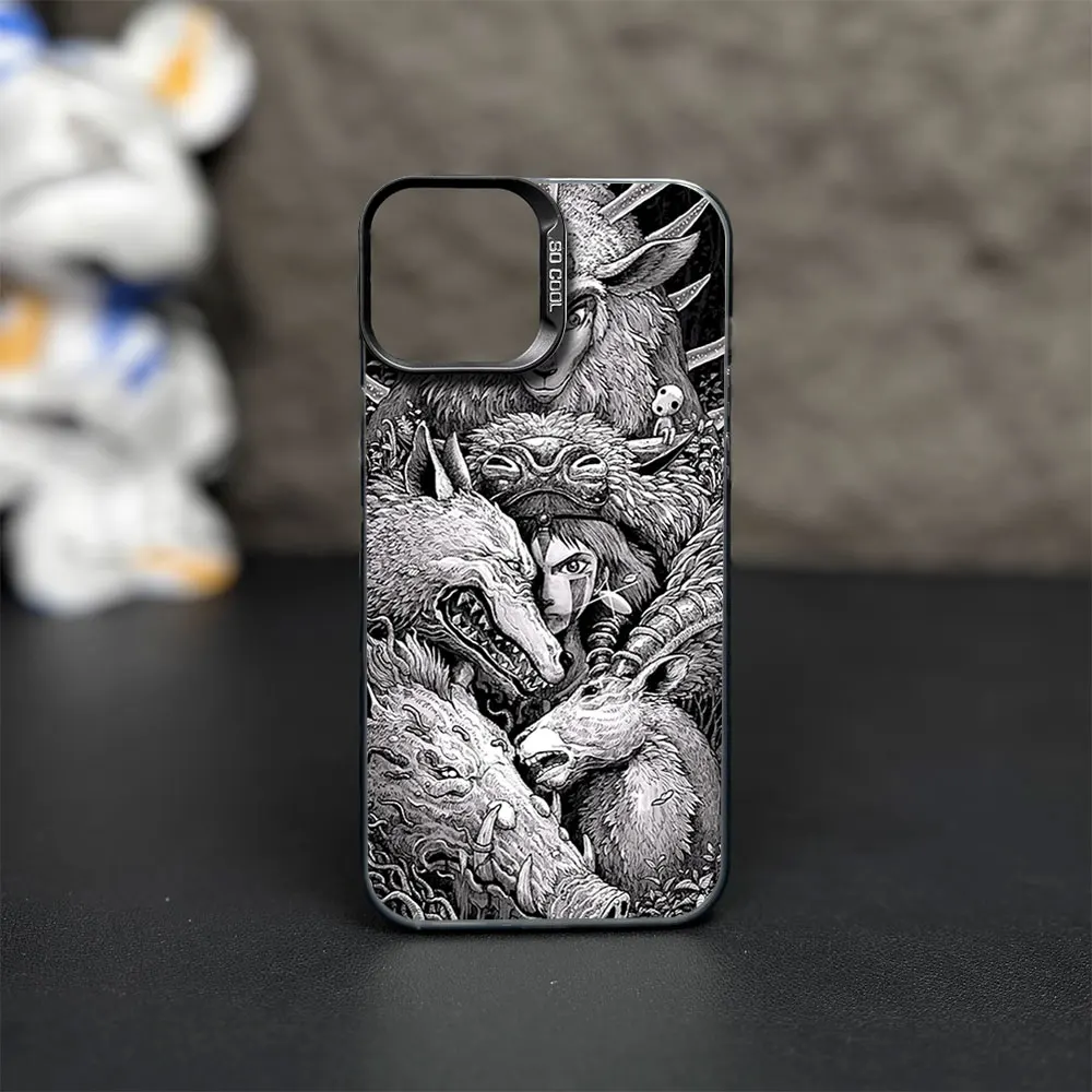 Anime P-Princess M-Mononoke Phone Case for iPhone 12 11 13 IMD 14 15 16 Max Pro Plus Laser Cover