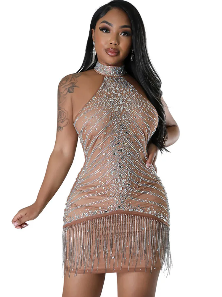 

Черно-коричневое искусственное платье с бахромой, короткое платье для выпускного вечера, роскошные наряды для ночного клуба, свадебные вечерние платья, Сексуальные облегающие мини-платья