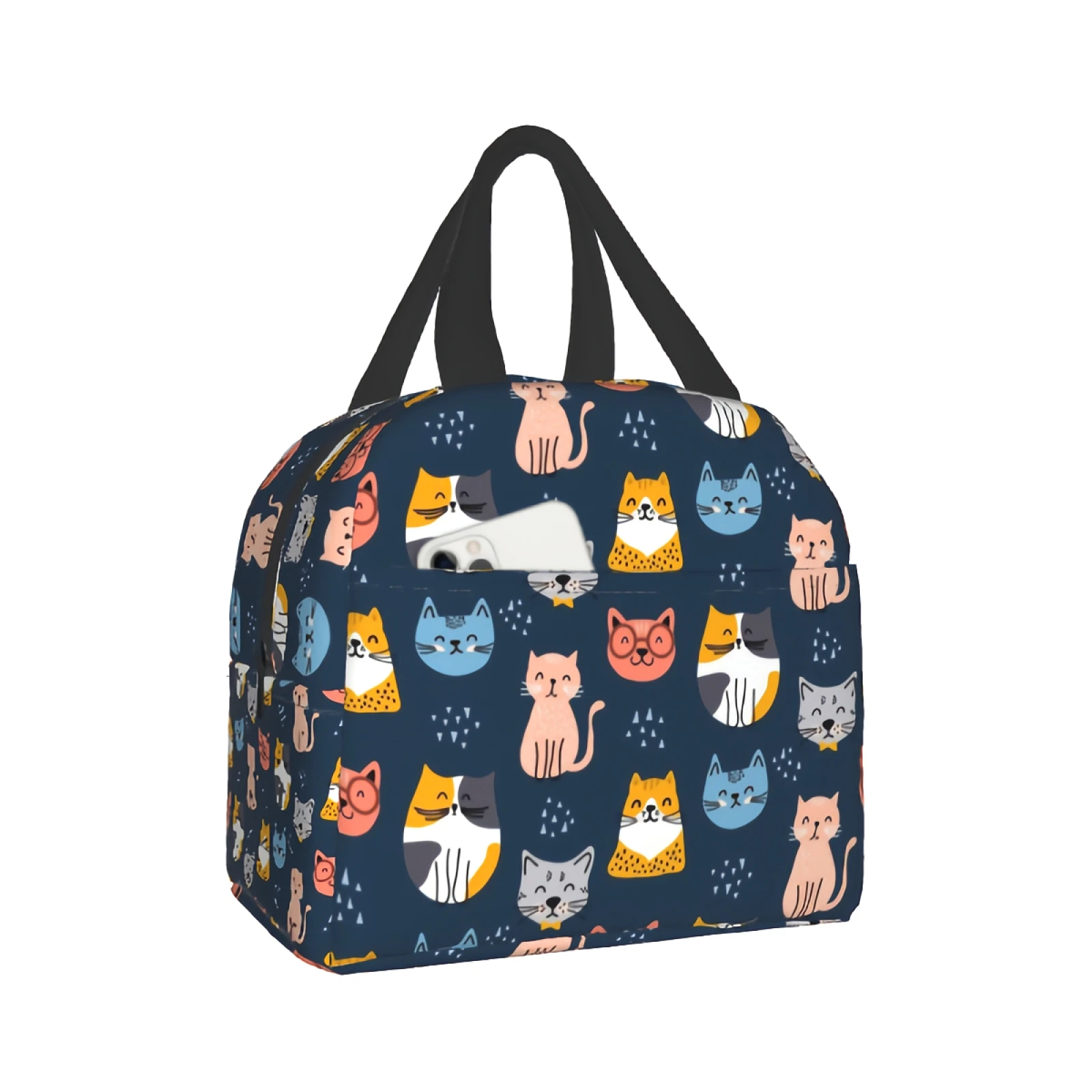 

Cat Head Lunch Bag Cute Animals Thick and Reusable Durable Lunch Tote Bag for Work School Picnic Beach Travel