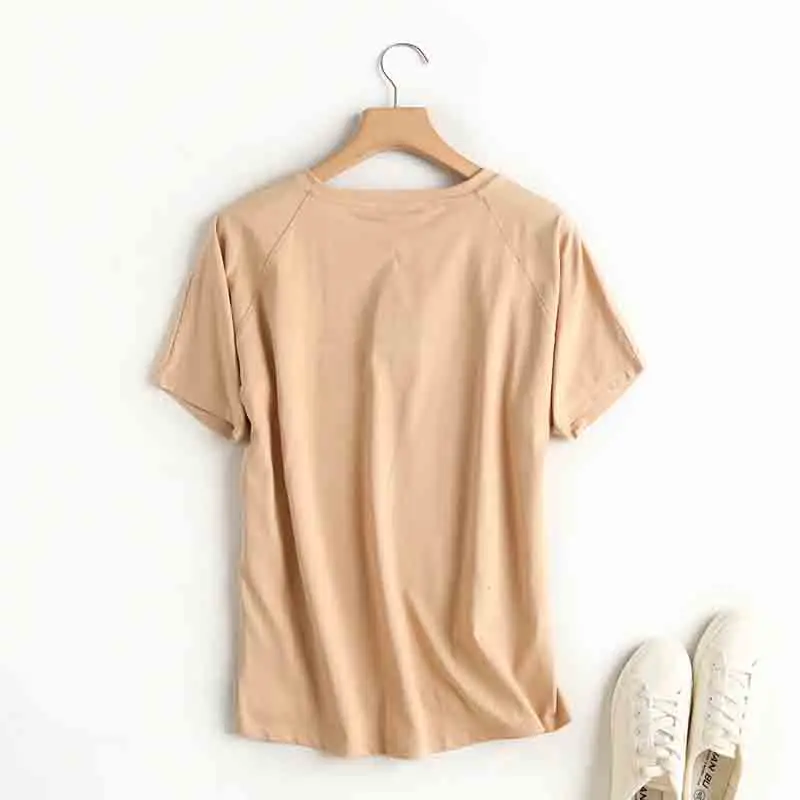 

Summer T Shirt Women Withered T Shirt Women Simple Solid O-Neck Cotton Match Basic Harajuku Tshirt