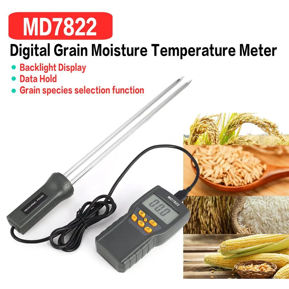 

MD7822 Digital Grain Moisture Meter Analyzer Hygrometer Digital For Corn,Wheat,Rice,Bean,Wheat Flour Fodder Rapeseed Seed 45%Off