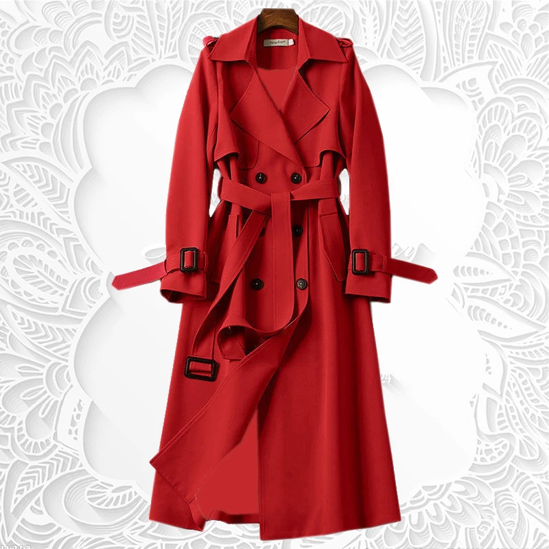 

New 2022 Spring Autumn Trench Coat Woman New Korean Double Breasted Mid Long Women Trench Coat Overcoat Windbreaker Female