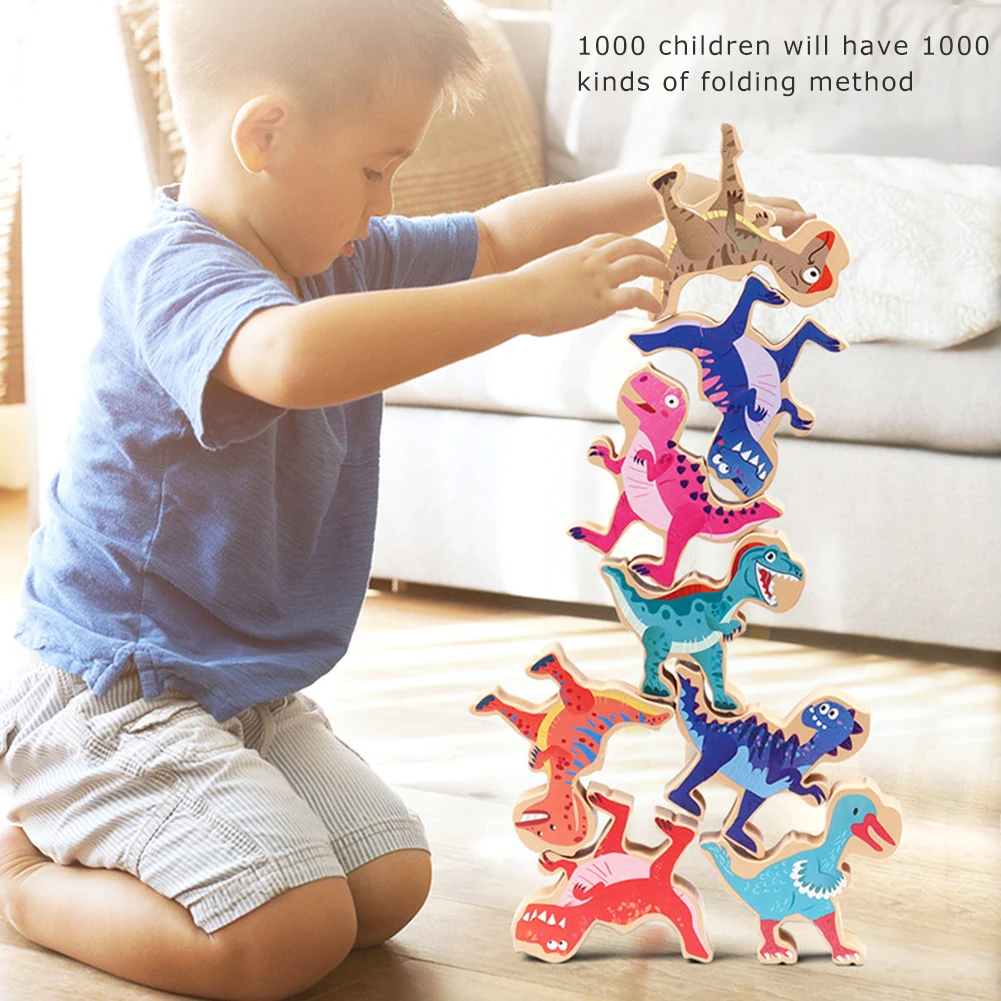 

16Pcs/lot Montessori Plastic Dinosaur Stacking High Balance Building Blocks DIY Toys For Children Educational Board Games Gifts