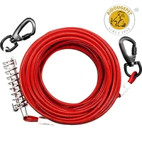 large dog tie out out cable with shock absorbing spring heavy duty metal dog chain steel wire rope for yard and camping