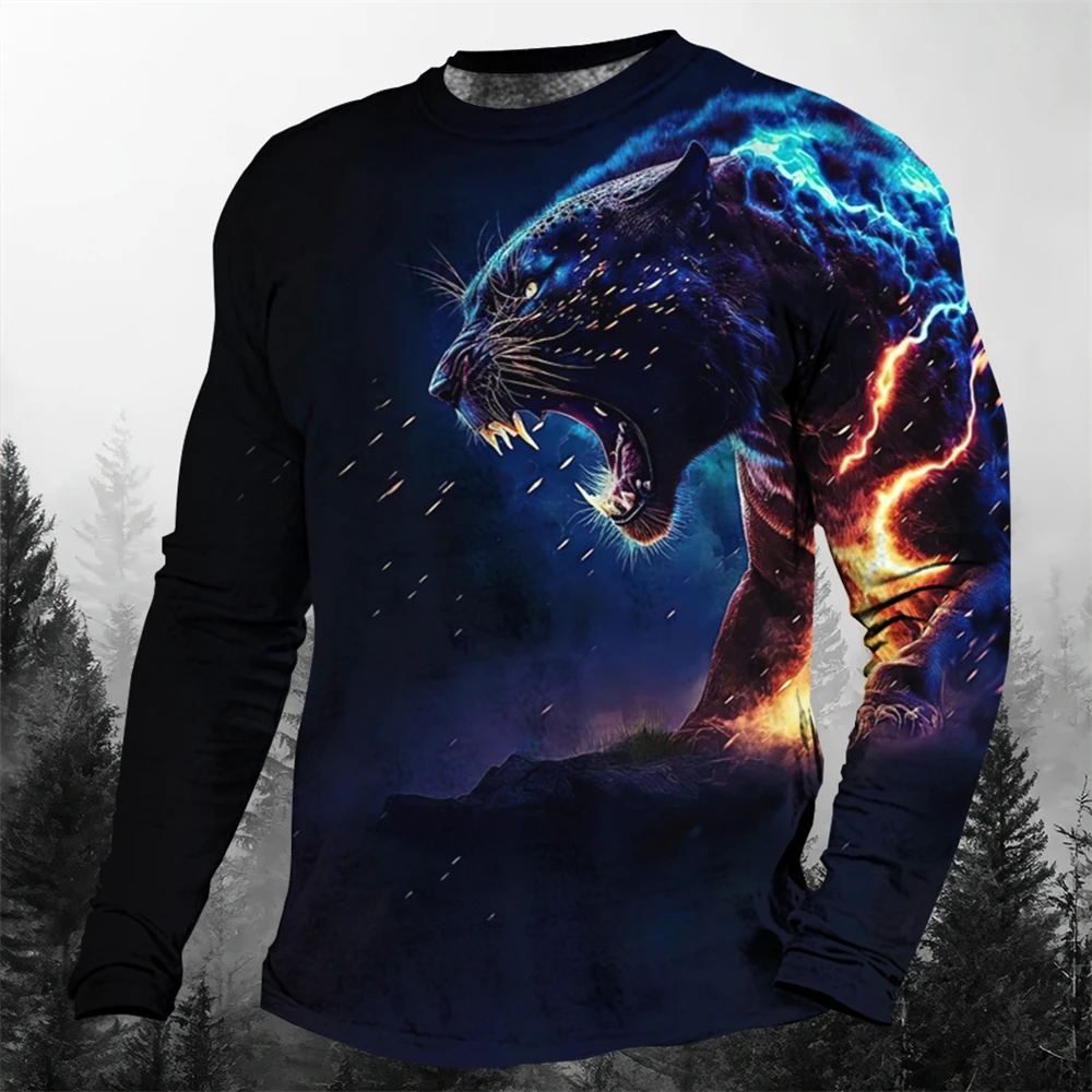 

Animal T Shirt For Men Black Panther 3d Print Men'S T-Shirt Simple Long Sleeved Tops Street Casual Men Clothing Oversized-Shirt