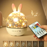 led projector night lights rabbit star projection lamp recharge rotate bedside atmosphere starry sky night light bluetooth music